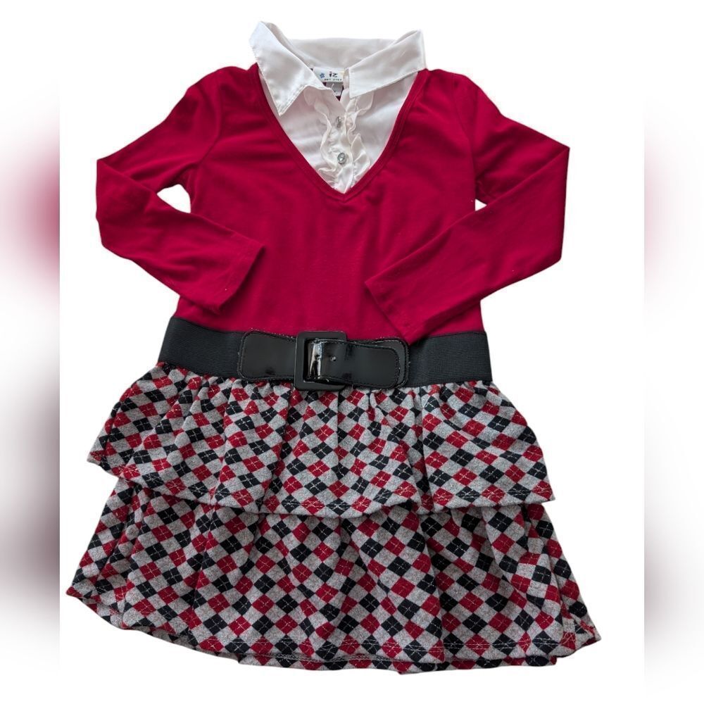 Amy Byer girls vintage red & black diamond print dress size 6X